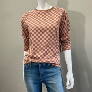 SPLITS59 Pink Tan Checkerboard Long Sleeve Tee Crewneck Top Size XS